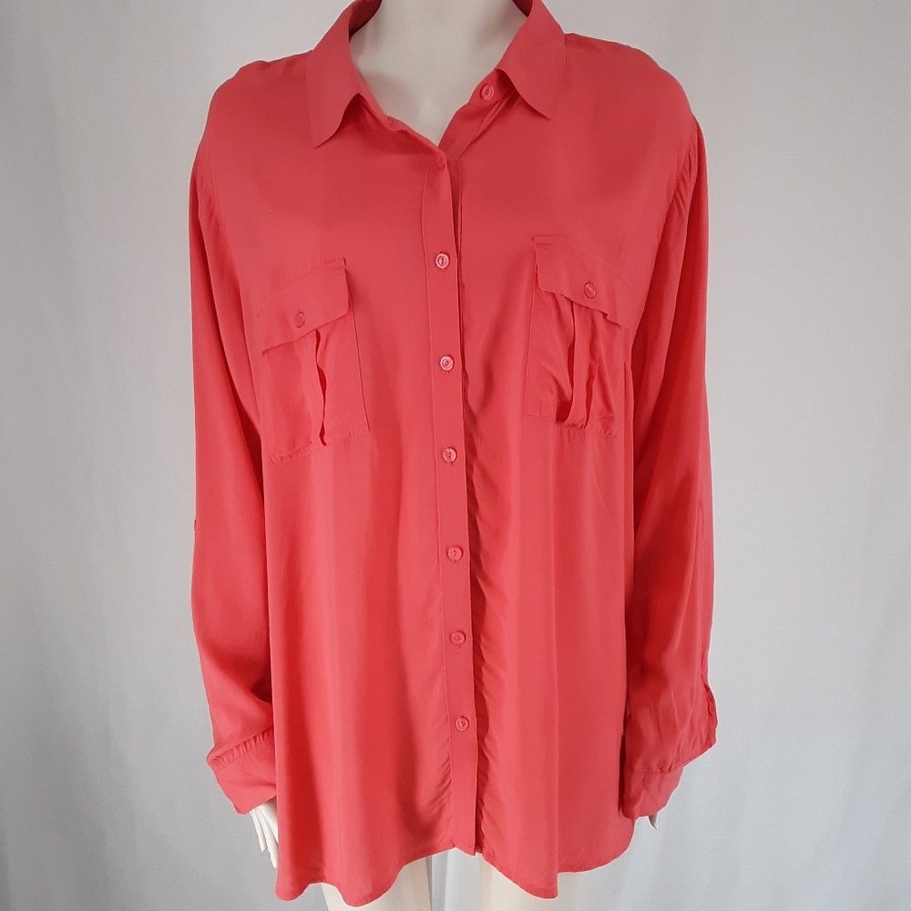 A.n.a | Pocket Button Up Rayon Blouse Top
